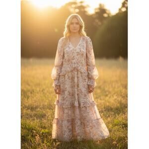 Polagram floral long sleeve maxi dress NWT large